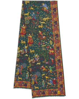 Drake's Wool-Silk Printed Scarf - Green