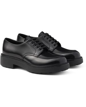 Prada Brushed Leather Derby Shoes - Black