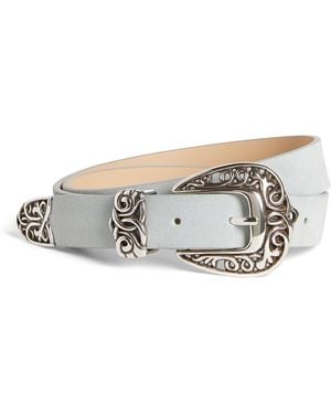 Eleventy Suede Texas-Buckle Belt - White