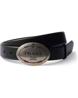 Prada Leather Logo Belt - Black