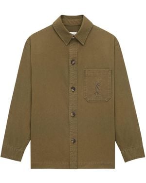 Saint Laurent Cotton Gabardine Cassandre Overshirt - Green