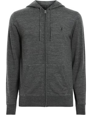 AllSaints Merino Wool Mode Zipped Hoodie - Grey