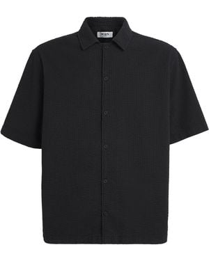 Wax London Cotton Seersucker Keats Short-Sleeve Shirt - Black