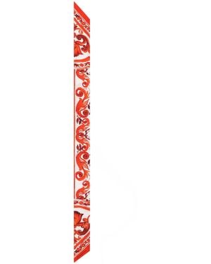 Dolce & Gabbana Silk Majolica Skinny Scarf - White