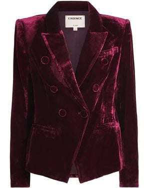 L'Agence Velvet Marie Double-Breasted Blazer - Red