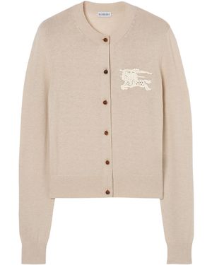 Burberry Wool-Cotton Crochet Ekd Cardigan - Natural