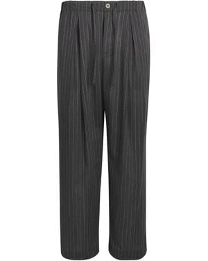 WOOYOUNGMI Wool-Blend Pinstripe Wide-Leg Pants - Gray