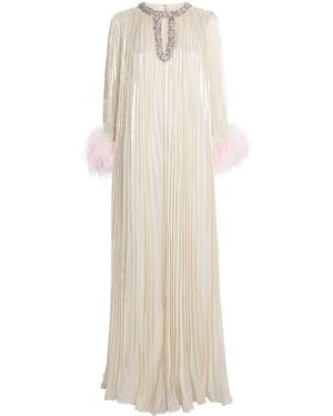 Self-Portrait Silk-Blend Feather-Trim Maxi Dress - White