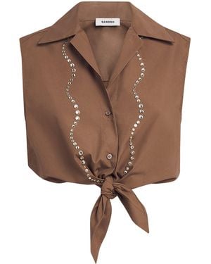 Sandro Cotton Embellished Cropped Shirt - Brown