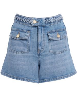 Maje Braided Flared Denim Shorts - Blue