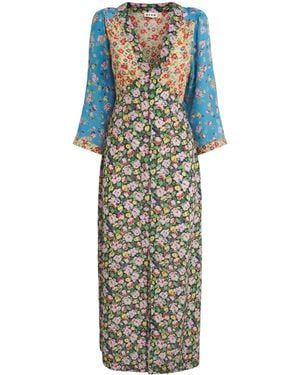 RIXO London Silk Dahlia Midi Dress - Blue