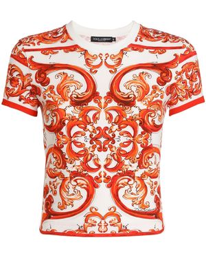 Dolce & Gabbana Stretch-Cotton Printed T-Shirt - Orange