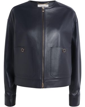 Agnona Lambskin Cropped Bomber Jacket - Blue