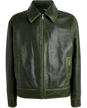 WOOD WOOD Vintage-wash Leather Jacket - Green