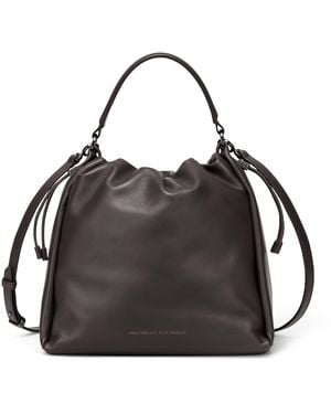 Brunello Cucinelli Medium Leather Mellow Bucket Bag - Black