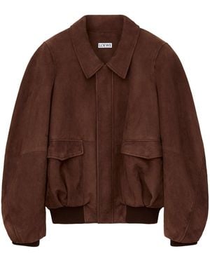 Loewe Leather-Blend Bomber Jacket - Brown