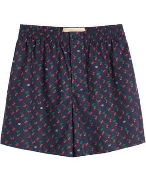 Valentino Cotton Cherryfic Print Shorts - Blue