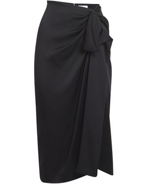 Stella McCartney Satin Gathered Midi Skirt - Black