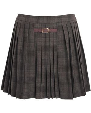 Sandro Check Pleated Mini Skirt - Gray