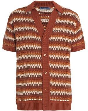 Frescobol Carioca Cotton Crochet-Striped Pinto Cardigan - Brown