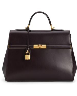 Dolce & Gabbana Palmellato Calfskin Marlene Top-Handle Bag - Black