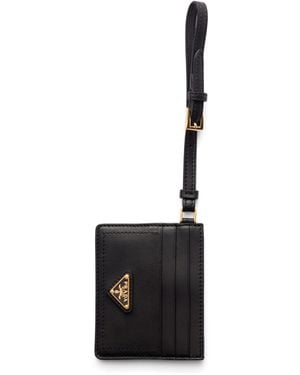 Prada Leather Triangle Card Holder - Black
