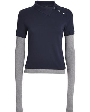 A.W.A.K.E. MODE Cotton Asymmetric Double Polo Shirt - Blue