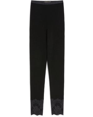 Valentino Cashmere Floral-Hem Leggings - Black