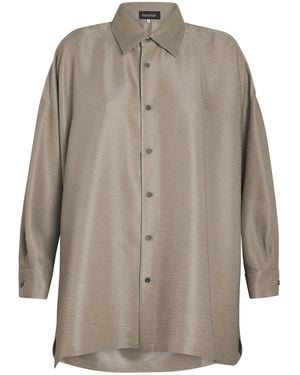 Eskandar Silk Plissé Wide A-Line Shirt - Gray