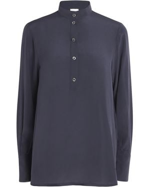 Eleventy Silk Button-Up Tunic Shirt - Blue