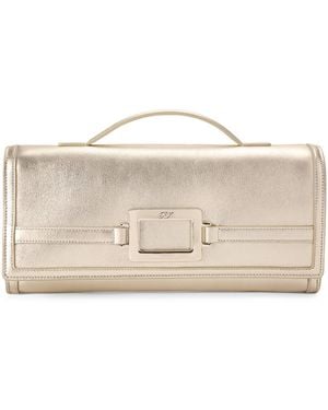 Roger Vivier Leather Belle Vivier Clutch Bag - Natural