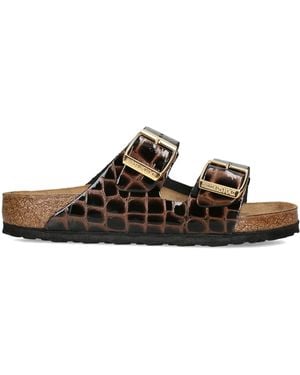 Birkenstock Leather Croc-Print Arizona Sandals - Brown