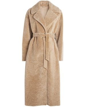 Eleventy Shearling Long Trench Coat - Natural