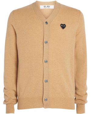 Comme des Garçons Wool Rhinestone Heart Logo Cardigan - Natural