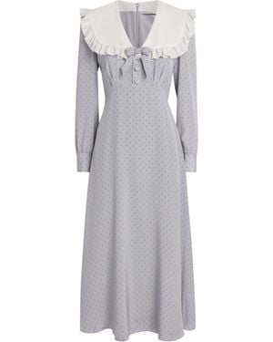 Alessandra Rich Silk Crepe De Chine Polka-Dot Midi Dress - Gray