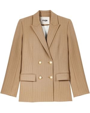 Maje Wool-Blend Striped Blazer - Natural