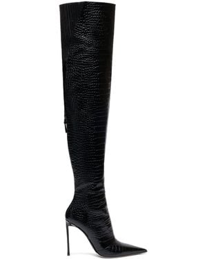Tom Ford Croc-Embossed Leather Over-The-Knee Boots 105 - Black