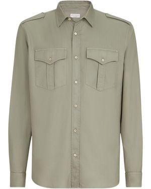Brunello Cucinelli Cotton Garment-Dyed Chevron Shirt - Green