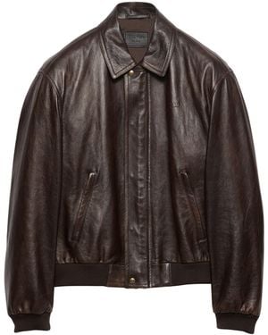 Prada Nappa Leather Bomber Jacket - Brown