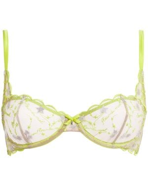Fleur du Mal Silk Embroidered Étoile Balconette Bra - Natural