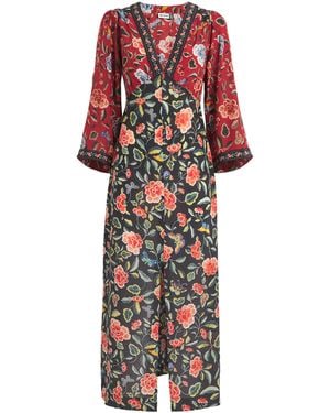 RIXO London Silk Dahlia Maxi Dress - Red