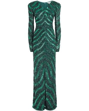 Raishma Embellished V-Neck Eliana Gown - Green