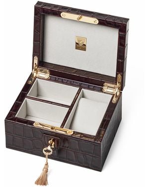 Aspinal of London Leather Croc-Embossed Watch & Cufflinks Box - Brown
