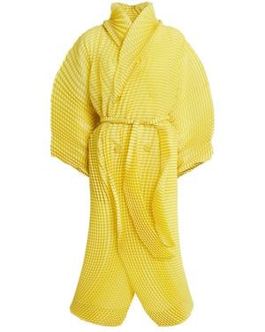 Issey Miyake Hand Pleats Stripe Coat - Yellow