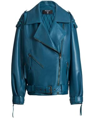 Balmain Lambskin Biker Jacket - Blue