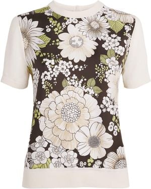 Tory Burch Silk-Wool Floral T-Shirt - White