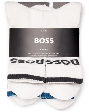 BOSS Ribbed Stripe Logo Socks - White