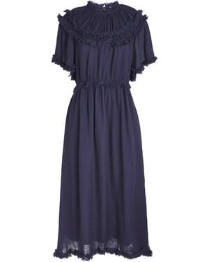 Ulla Johnson Wool Tiered Ayan Midi Dress - Blue