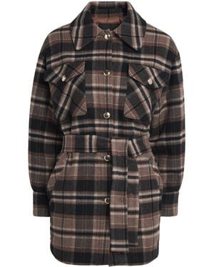 Maje Wool-Blend Check Coat - Black