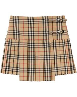 Burberry Wool Check Pleated Mini Kilt - Natural